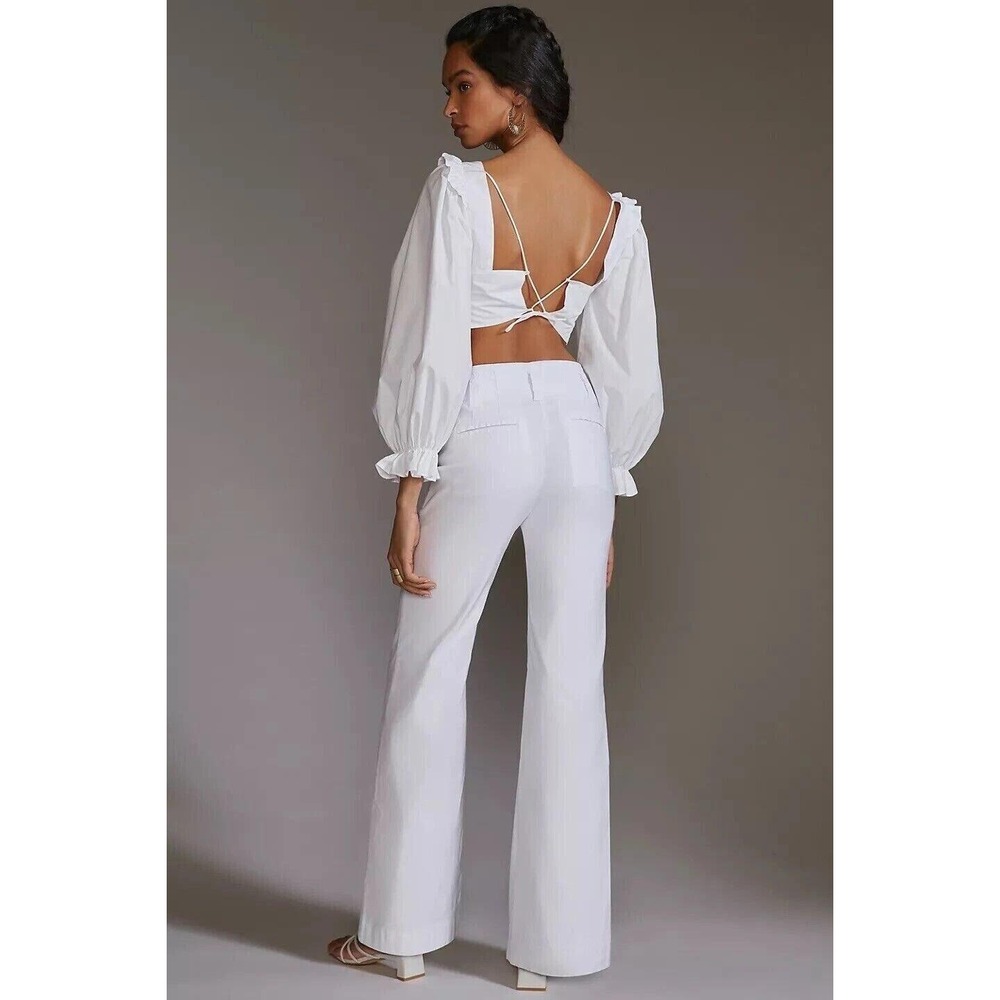Maeve Anthropologie The Naomi Wide Leg Pants Womens 4 White Linen Stretch NWT - Picture 7 of 13